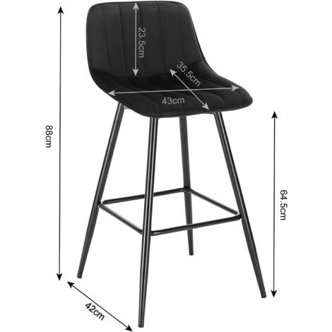 WOLTU 1x Bar Stool Velvet Padded Seat Metal High Legs Kitchen Home living Room Black