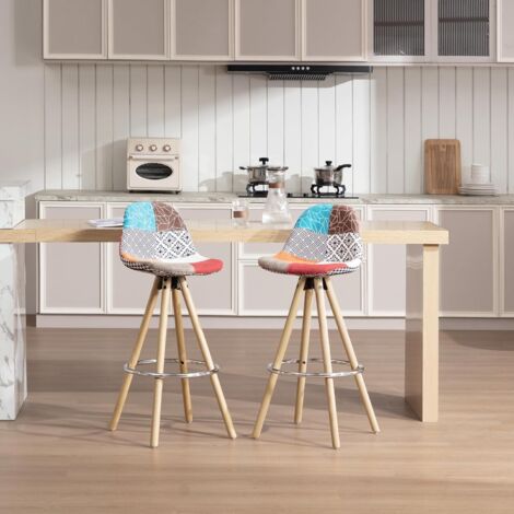 WOLTU bar stools Set of 2 pcs barstools Breakfast Kitchen Counter Wood Leg Multicolor-Fabric
