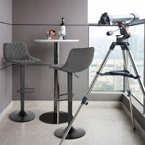 WOLTU 2 x bar stools Breakfast Kitchen Velvet barstools Swivel Gas Lift chairs Dark Grey