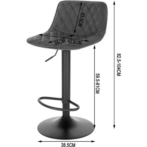 WOLTU 2 x bar stools Breakfast Kitchen Velvet barstools Swivel Gas Lift chairs Dark Grey