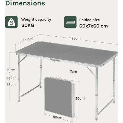 WOLTU Folding Camping Table Aluminium Picnic Portable Adjustable Party BBQ Patio Grey