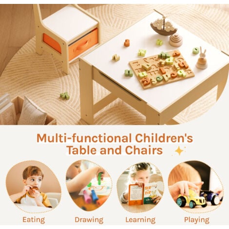 WOLTU Table with 2 chairs Wooden Kids' Children's Desk Set Boys Girls Play