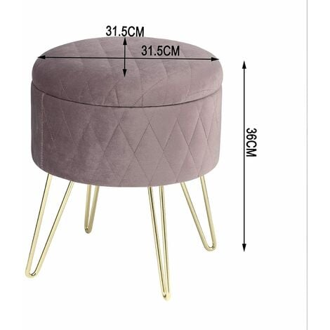 WOLTU Round Velvet Ottoman Footrest stools Compact Vanity Seat W/ Storage And Lid Pink