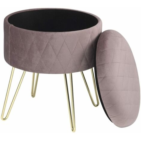 WOLTU Round Velvet Ottoman Footrest stools Compact Vanity Seat W/ Storage And Lid Pink
