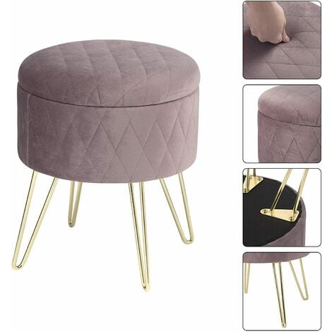 WOLTU Round Velvet Ottoman Footrest stools Compact Vanity Seat W/ Storage And Lid Pink