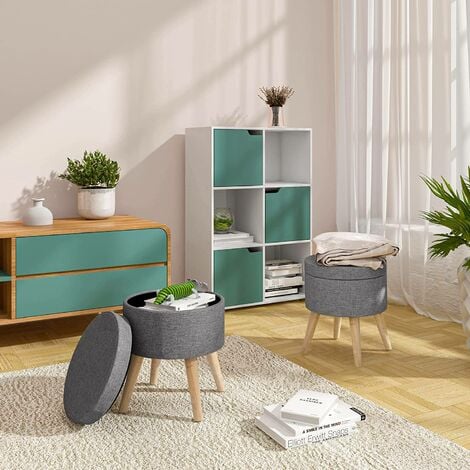 WOLTU Folding Ottoman Storage Box Pouffe Seat stools Home chairs Footstools Storage Light Grey