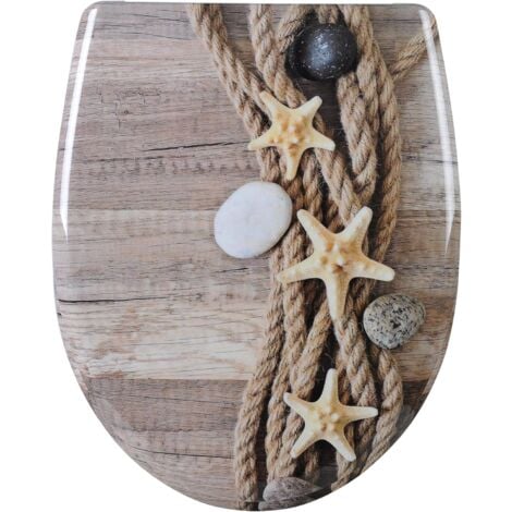 WOLTU Quick Release WC Toilet Seats Soft Close Slow Hinge Attached for Family Bathroom Hemp Rope Starfish