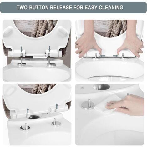 WOLTU Quick Release WC Toilet Seats Soft Close Slow Hinge Attached for Family Bathroom Hemp Rope Starfish