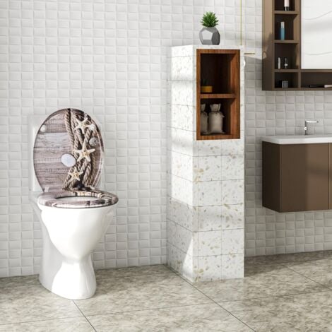WOLTU Quick Release WC Toilet Seats Soft Close Slow Hinge Attached for Family Bathroom Hemp Rope Starfish