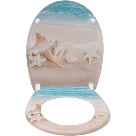 WOLTU Toilet Seats Soft Close Easy Cleaning Loo Seat with Adjustable Hinges Beautiful Beach