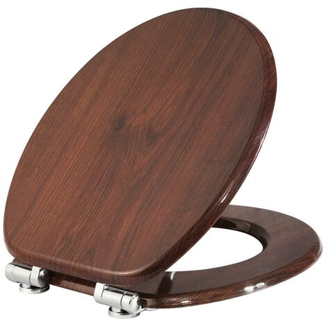 WOLTU Wooden Toilet Seats Soft Close WC Seat Hinge Ideal for Standard Toilet Dark Beech