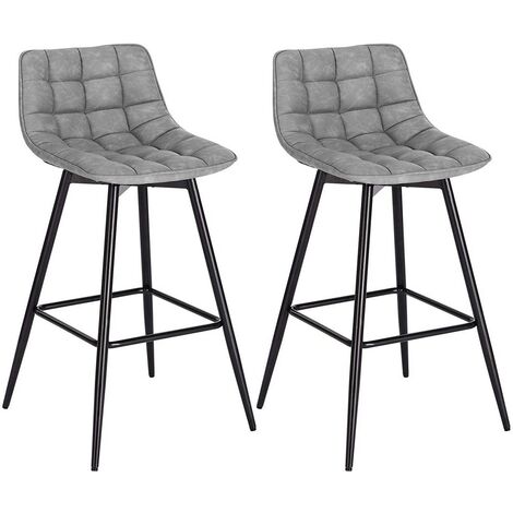 WOLTU 2x barstools Breakfast stools Metal+leather Counter Bar chairs Faux bar stools Grey
