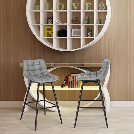 WOLTU 2x barstools Breakfast stools Metal+leather Counter Bar chairs Faux bar stools Grey