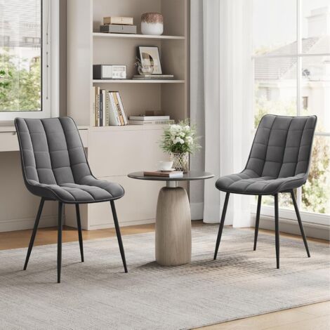 WOLTU 2 x Velvet dining chairs Metal Legs Office Kitchen Living Room Lounge chairs Dark Grey