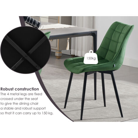 WOLTU 2 x Velvet dining chairs Metal Legs Office Kitchen Living Room Lounge chairs Dark Green