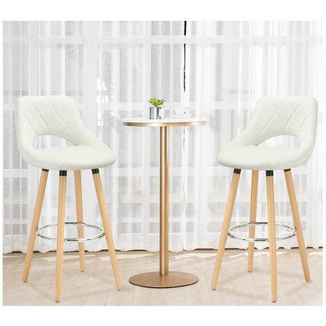 WOLTU 2 pcs bar stools Breakfast Kitchen Counter High stools Wood Legs barstools White