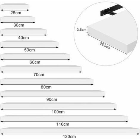 WOLTU High Gloss Floating Shelf Shelves Display Unit Wall Mounted bookcases 1 x White 25 cm