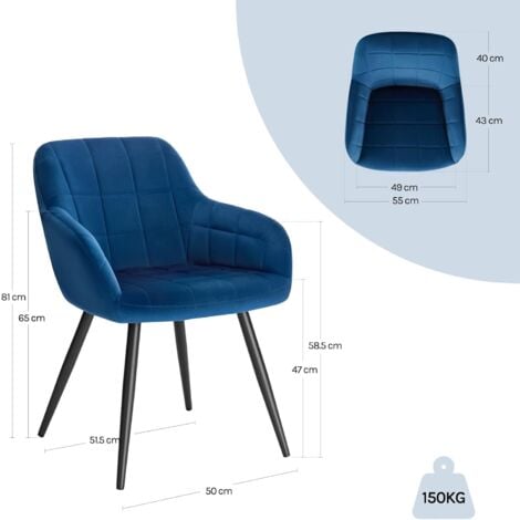 WOLTU Kitchen Dining Velvet chairs Bedroom chairs Living Room Backrest chairs Blue