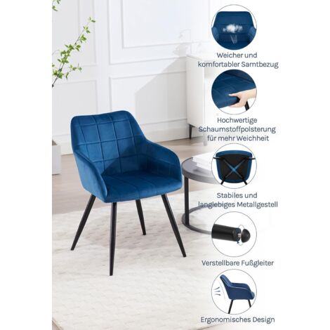 WOLTU Kitchen Dining Velvet chairs Bedroom chairs Living Room Backrest chairs Blue
