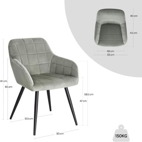 WOLTU Kitchen Dining Velvet chairs Bedroom chairs Living Room Backrest chairs Grey