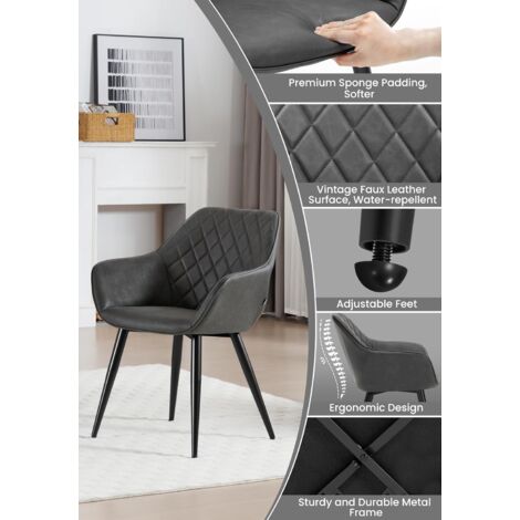 WOLTU 2× Kitchen dining chairs Faux Leather Fabric Padded Home Office chairs set Anthracite