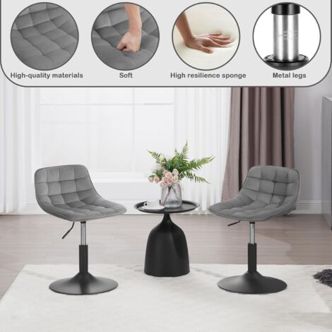 WOLTU 2x Breakfast bar stools Swivel Velvet Padded Seat Home chairs Cafe Seat Light Grey