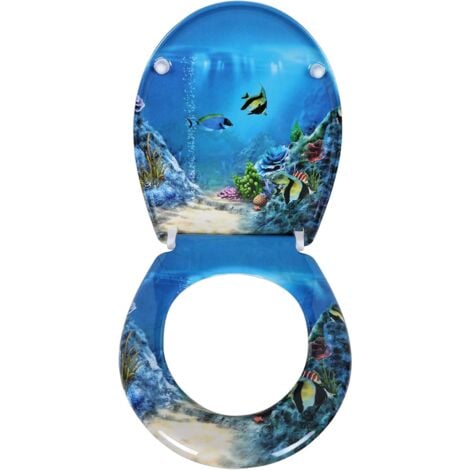 WOLTU Quick Release Toilet Seat with Soft Close Slow Hinge Attached Fittings Antibacterial for Bathroom.Goldfish Blue