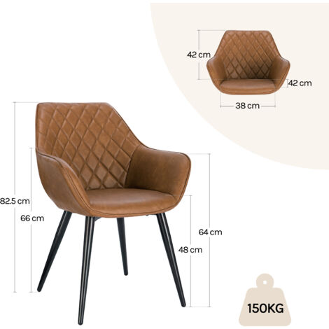 WOLTU 1x Dining Chair Faux Leather Seat Metal Legs Kitchen Chair Home Office Set Brown