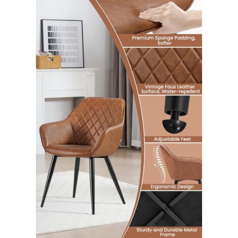 WOLTU 1x Dining Chair Faux Leather Seat Metal Legs Kitchen Chair Home Office Set Brown