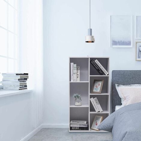 WOLTU 7 Cube Wooden Bookcase Shelving Storage Display Shelves Wood Unit Baskets White