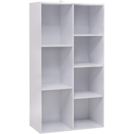 WOLTU 7 Cube Wooden Bookcase Shelving Storage Display Shelves Wood Unit Baskets White