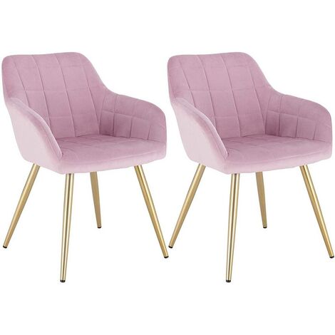 WOLTU Set of 2 Kitchen Dining Chairs Velvet Armchairs with Padded Seat Metal Leg Pink