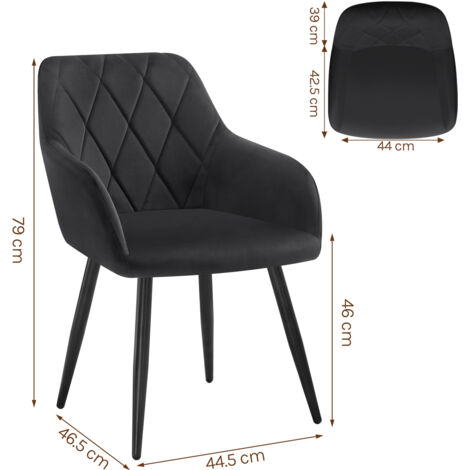 WOLTU Set of 1pcs Kitchen Dining Chairs Velvet Armchairs with Metal Legs Black