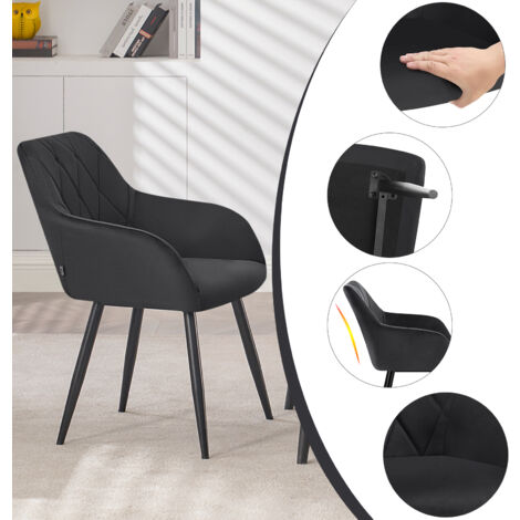 WOLTU Set of 1pcs Kitchen Dining Chairs Velvet Armchairs with Metal Legs Black