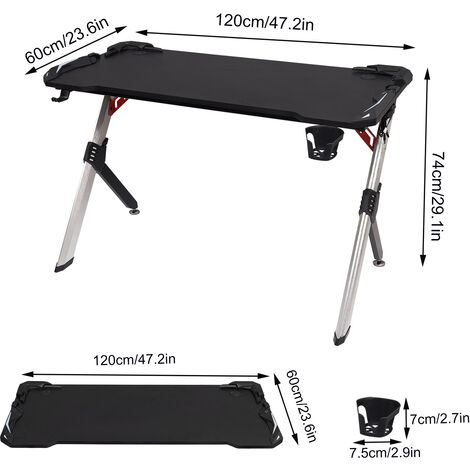 WOLTU Gaming Desk LED Black Computer Racing Table with Cup Holder Headphone Hook Black