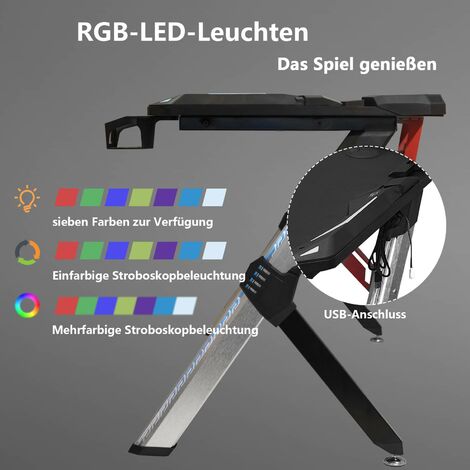 WOLTU Gaming Desk LED Black Computer Racing Table with Cup Holder Headphone Hook Black
