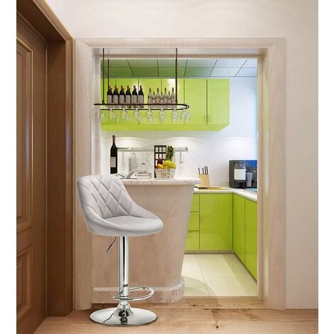 WOLTU 2 x Bar Stools Kitchen Swivel Gas Lift Stools Breakfast Pub Chair Stools Light Grey