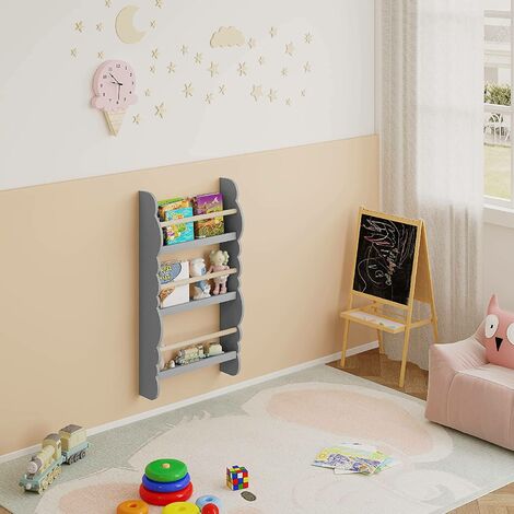 WOLTU Children bookcases Kids Display Bookshelf Storage Unit Shelving Wooden Rack Grey