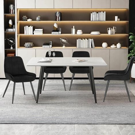 WOLTU set of 4 Dining Chairs. Relaxing Chairs Velvet. Chairs for Bedroom. Living Room. Dining Room and Kitchen. Ergonomic Chairs with Backrest. Black