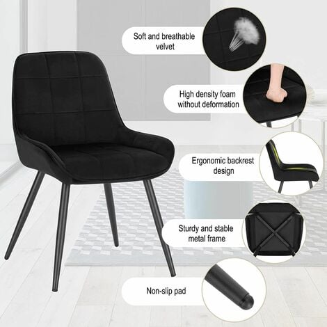 WOLTU set of 4 Dining Chairs. Relaxing Chairs Velvet. Chairs for Bedroom. Living Room. Dining Room and Kitchen. Ergonomic Chairs with Backrest. Black