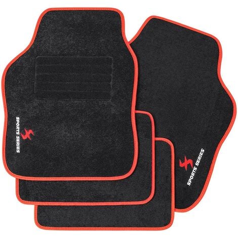 WOLTU Universal Car Floor Mats Set of 4 Car Floor Protectors Car or Van  Carpet Covers Black Car Accessories with Letter Embroidery and Red Edging