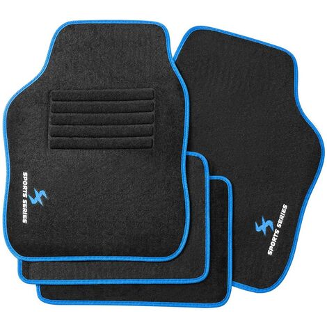 WOLTU Universal Car Floor Mats Set of 4 Car Floor Protectors Car or Van Carpet Covers Black Car Accessories with Letter Embroidery and Blue Edging
