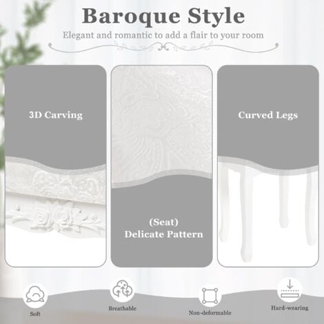 WOLTU Dressing Table Stool. Soft Padded Vanity Stool. Makeup Chair for Bedroom. MDF Wood. Baroque Style. Cream White