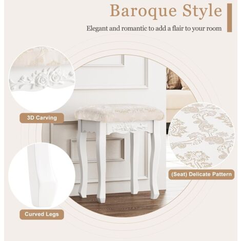 WOLTU White Dressing Table Stool. Soft Padded Vanity Stool 40x30x50cm. Makeup Chair for Bedroom. Baroque Style