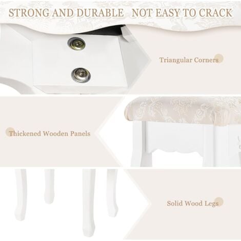WOLTU White Dressing Table Stool. Soft Padded Vanity Stool 40x30x50cm. Makeup Chair for Bedroom. Baroque Style
