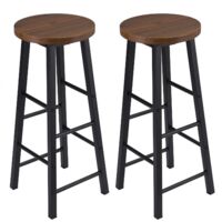 WOLTU 2 x bar stools Retro Breakfast Kitchen Bar High chairs MDF Seat Metal Legs Dark Beech