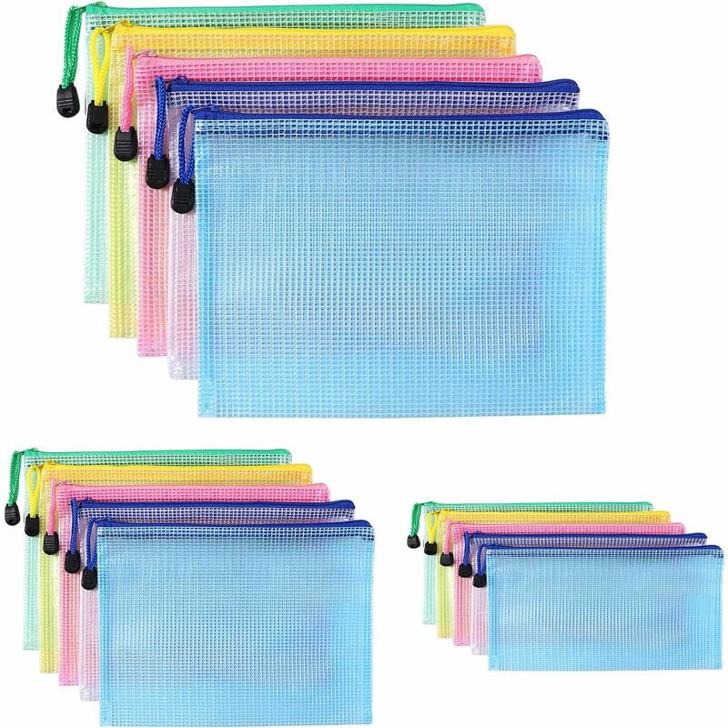 Mesh Pouch Zipper File Bags-A4 Size Office Filing Documents Storage Folder