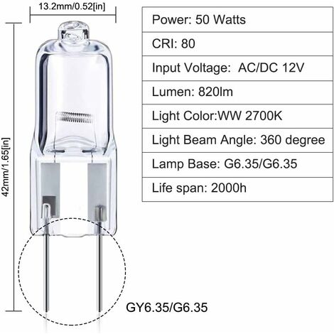 10 Pack AC/DC 12V GY6.35/G6.35 50W Halogen Bulbs Dimmable Warm