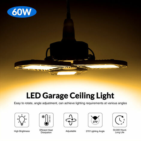 Éclairage Garage 185W,Lampe d'atelier déformable à 6 panneaux  ajustables,18500LM Lampe de garage LED avec prise et cordon d'alimentation  1.5M,6500K Plafonnier LED pour Entrepôt, Atelier : : Luminaires et  Éclairage