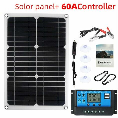 ECO-WORTHY Kit de panneau solaire indépendant du réseau 25 W 12 V avec  batterie au lithium : Panneau solaire 25 W + câble avec clip de batterie +  régulateur de charge 10